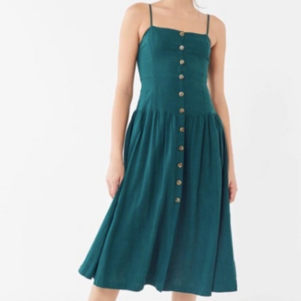 UO Linen Button-Down Drop Waist Midi Dress